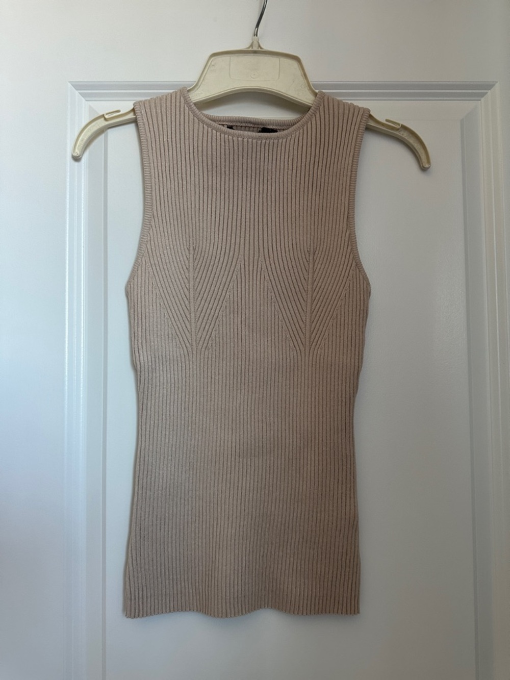 Sleeveless Rib Knit Tank Top - Beige